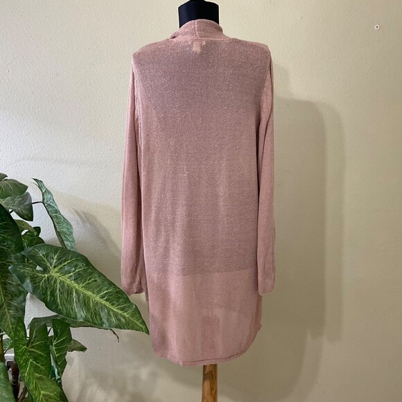 J Jill Cardigan Sweater Womens L Linen blend Long Sleeve Open Front pockets rose - Picture 4 of 13
